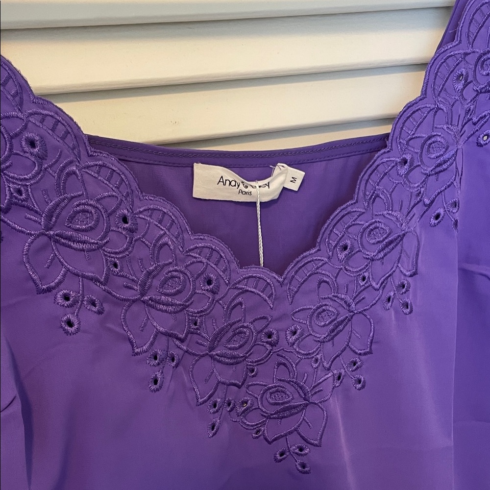 NWT Andy & Lucy Purple Lace-Trim Spaghetti Strap Camisole Top - Picture 4 of 6
